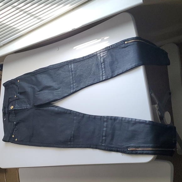 7 for all mankind jeans women's size 00 size 24 black zippered ankle wax… - Picture 7 of 16